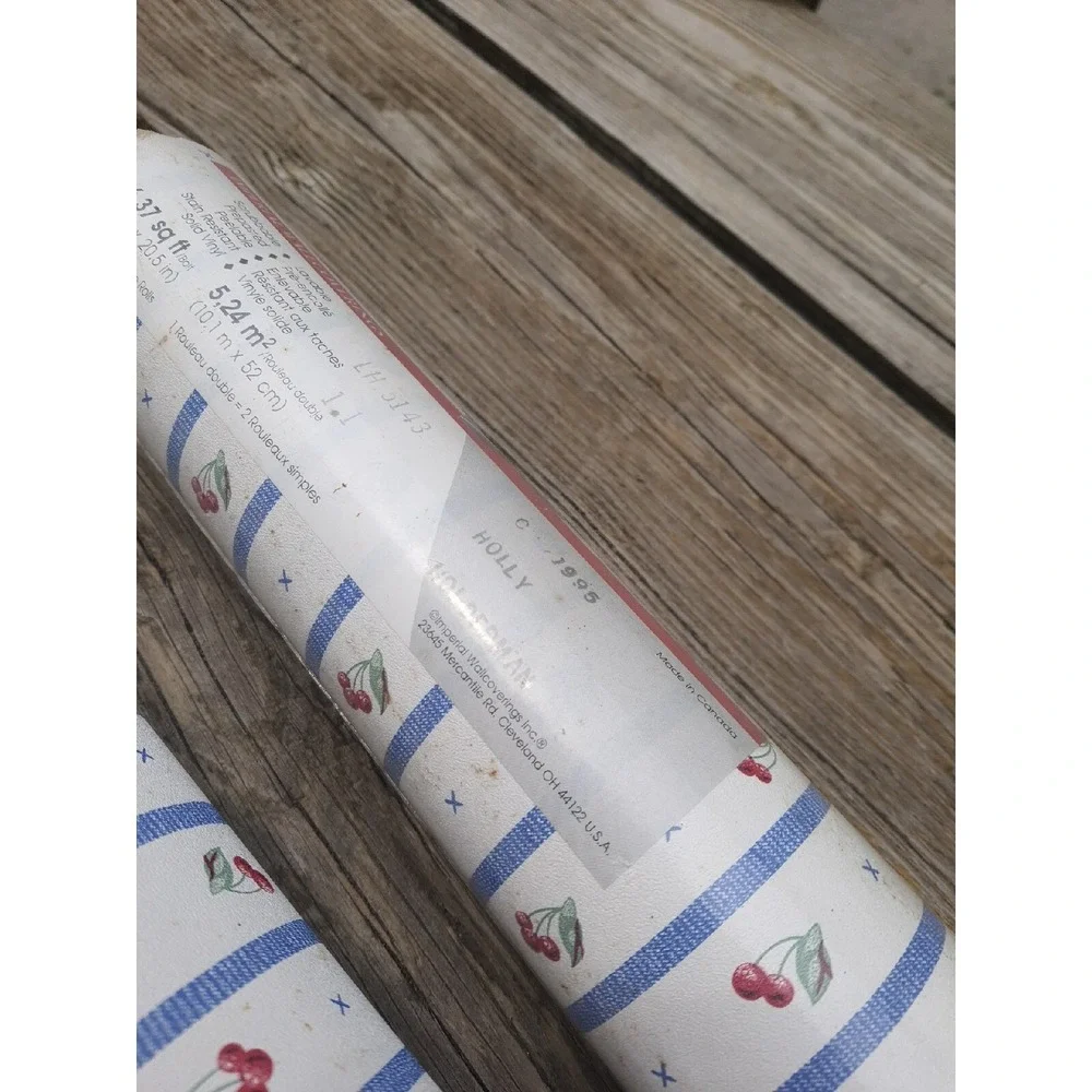 Vintage 2PC Imperial Wall Covering Cherry Stripes Wall Paper Rolls 11ysx20.5